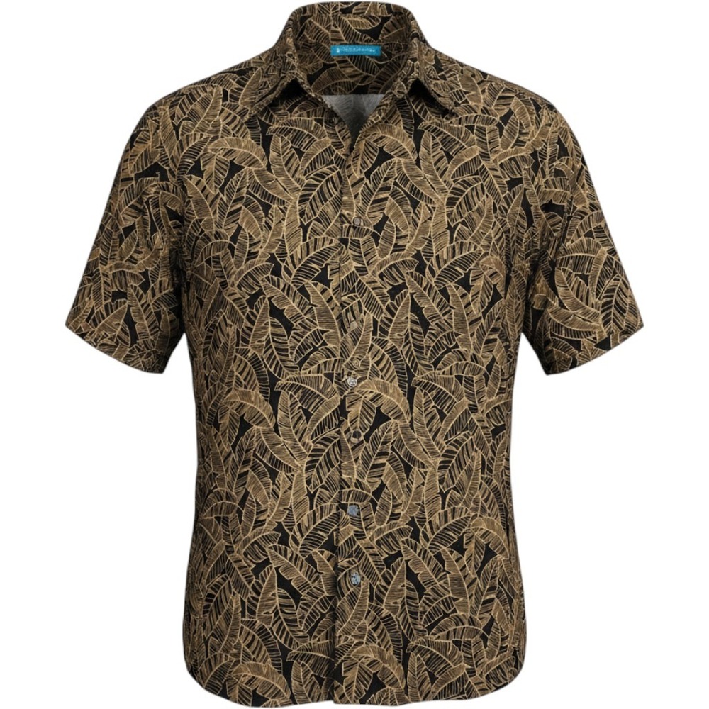 Tori Richard Black Gold Banana Leaf Button Down Shirt Mens 3XL Hawaii Resortwear